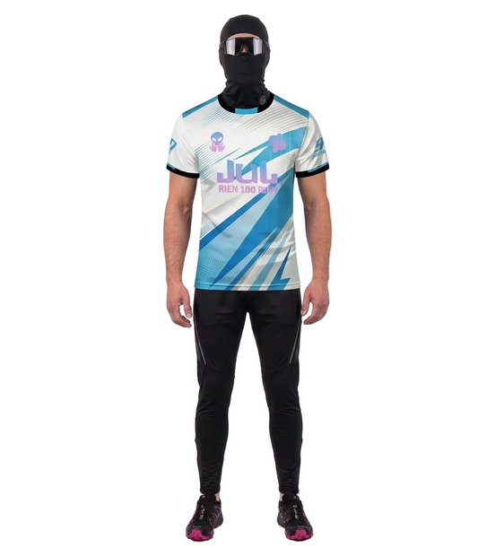 90 Minute Soccer Jersey - White & Blue Lightning Design "Jul Rien 100 Rien" Kid/Adult Y2K Oversized Quick-Dry Sports Shirt 