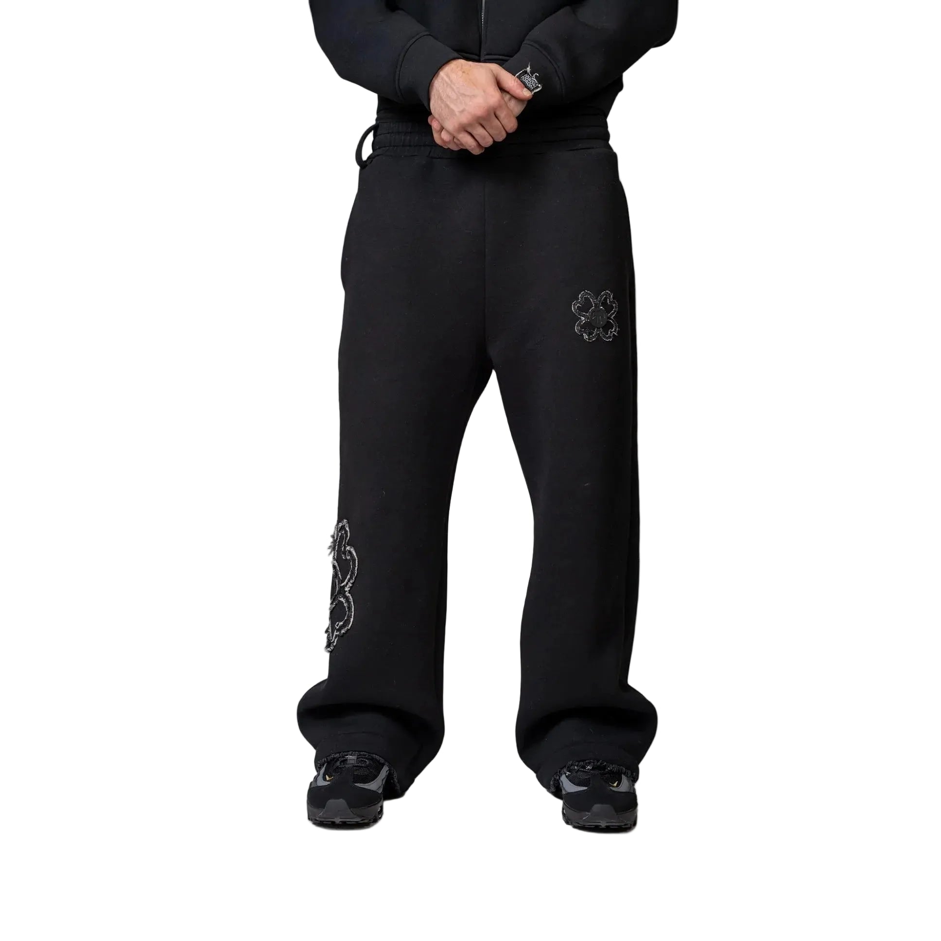 Pantalon de Jogging Large Noir Effet Effiloché