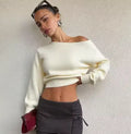 Plain off-the-shoulder sweater with a loose fit CyBerWave