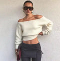 Plain off-the-shoulder sweater with a loose fit CyBerWave