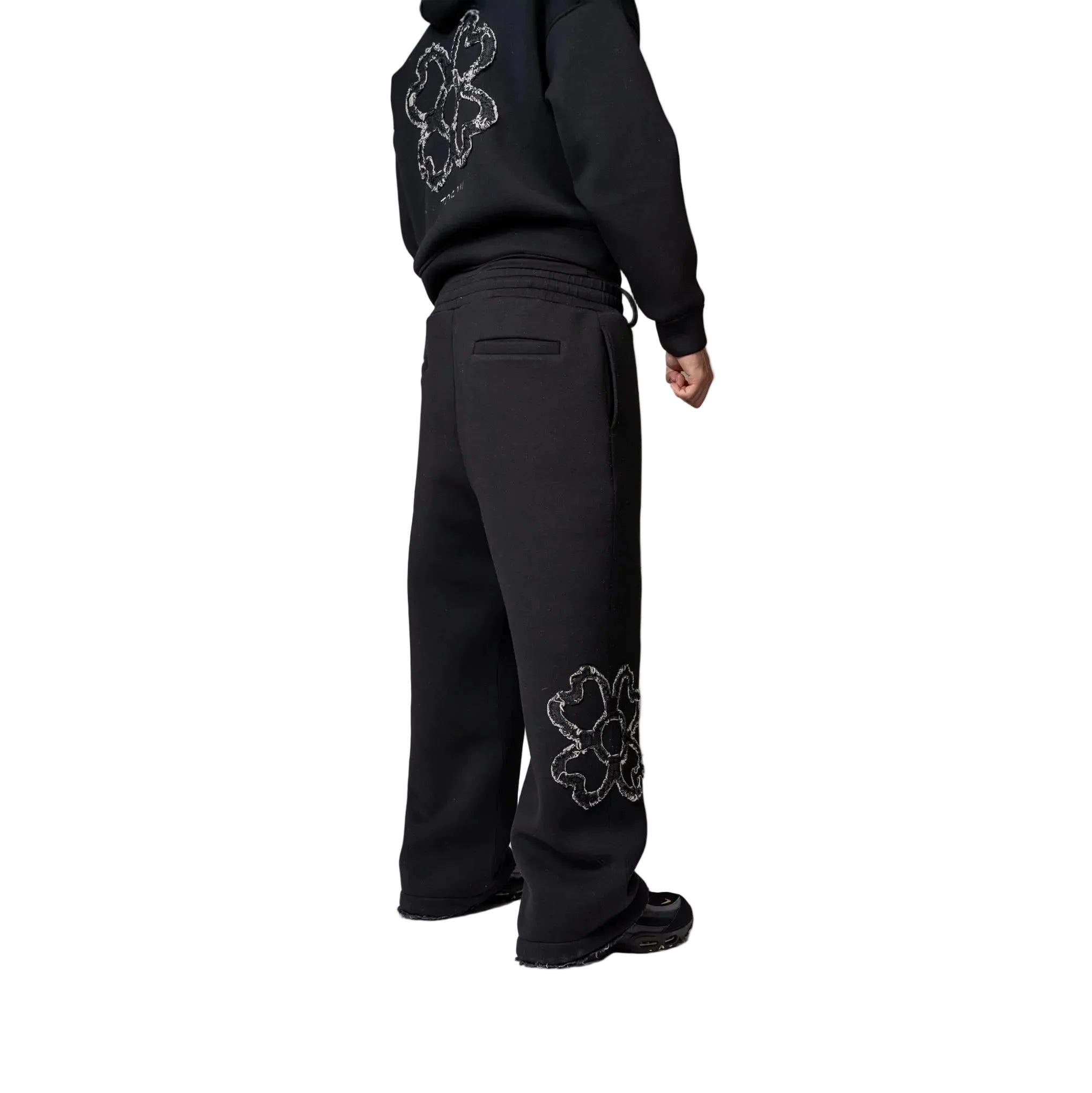Pantalon de Jogging Large Noir Effet Effiloché