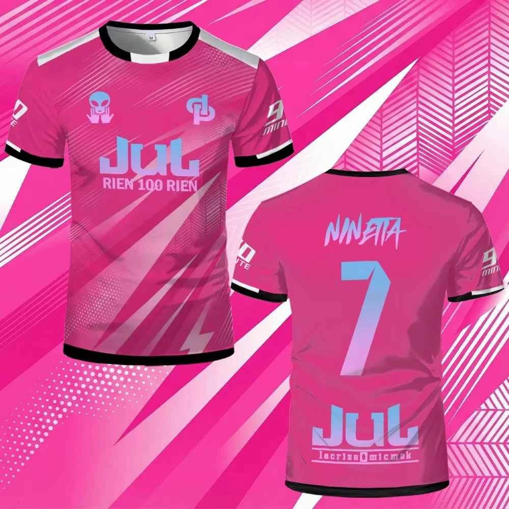 90 Minute Soccer Jersey - White & Blue Lightning Design "Jul Rien 100 Rien" Kid/Adult Y2K Oversized Quick-Dry Sports Shirt ﻿